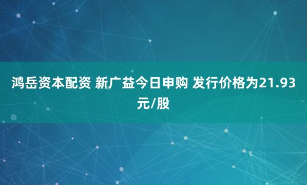 鸿岳资本配资 新广益今日申购 发行价格为21.93元/股